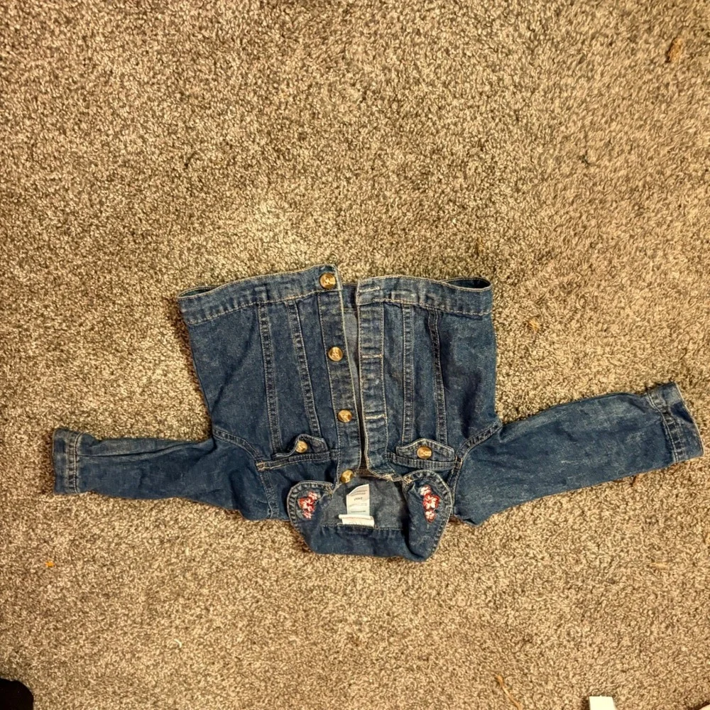 Daisy Fuentes Denim Jacket Kids 24M Blue Floral Embroidered Collar Jean Trucker